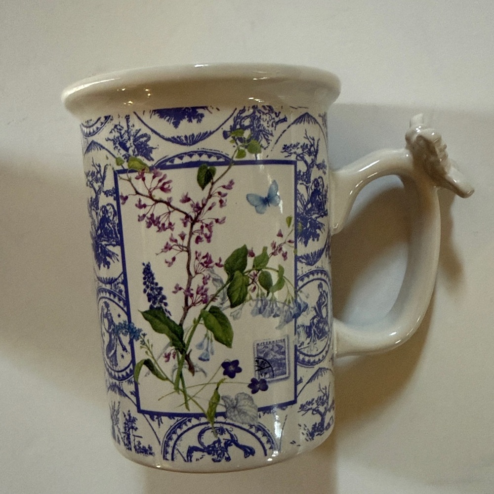 Vintage Hallmark Floral Toile Coffee Tea Mug Butterfly Handle Set of 2